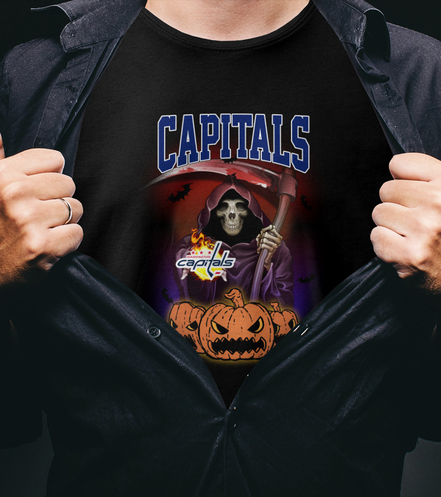 Capitals Reaper With Scythe And Pumpkin Trio Halloween T-Shirt