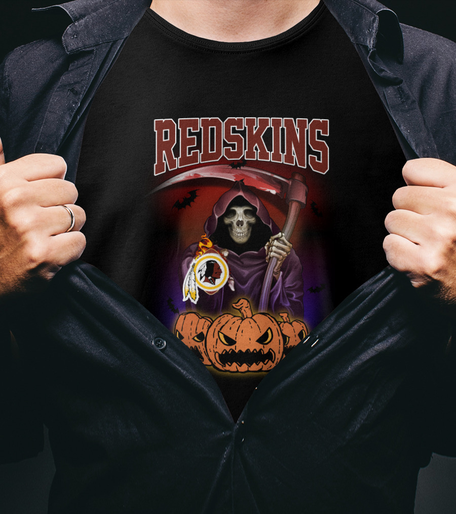 Redskins Halloween Reaper With Pumpkins And Scythe T-Shirt