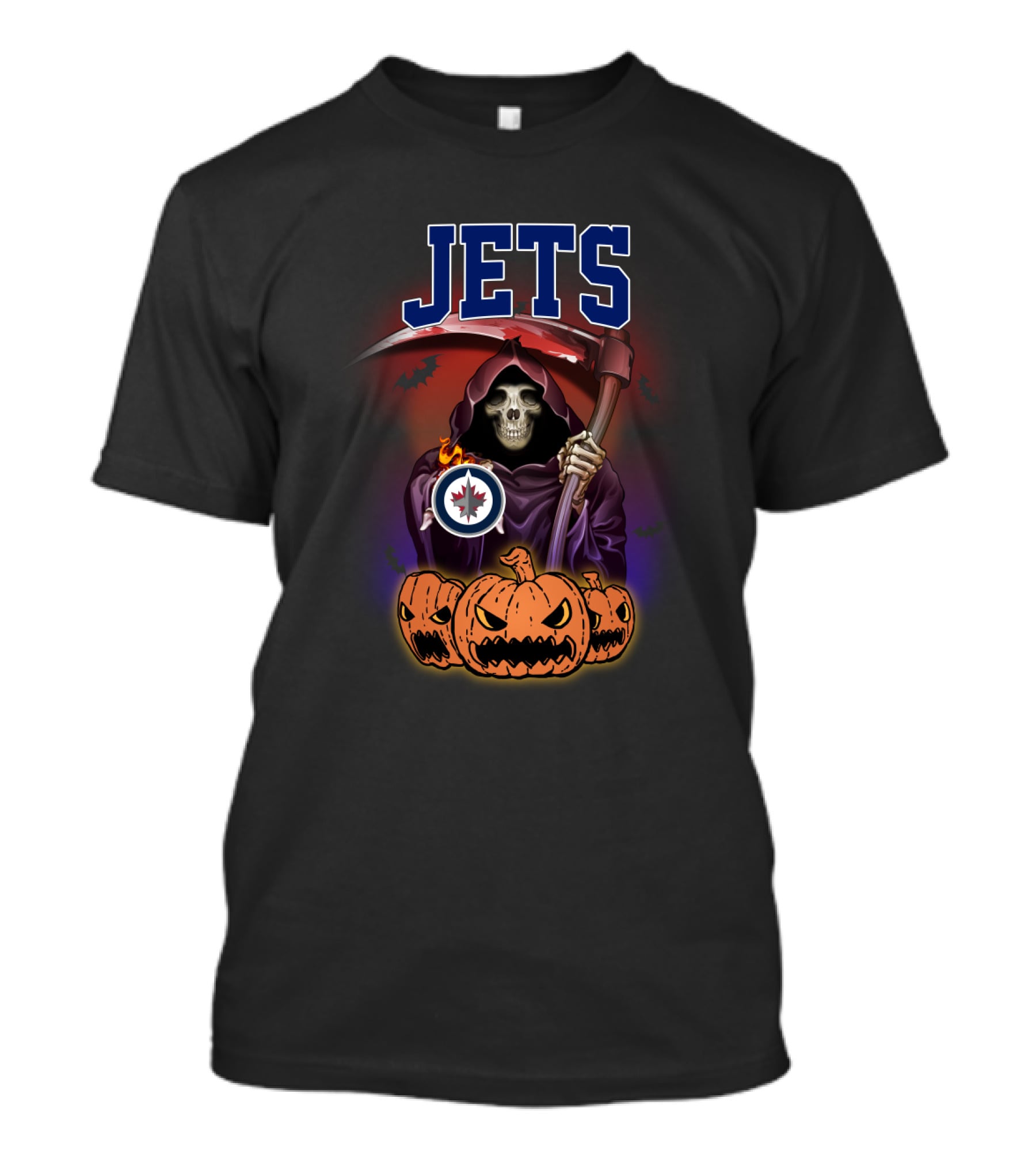 Winnipeg Jets Halloween Grim Reaper With Scythe And Pumpkins T-Shirt