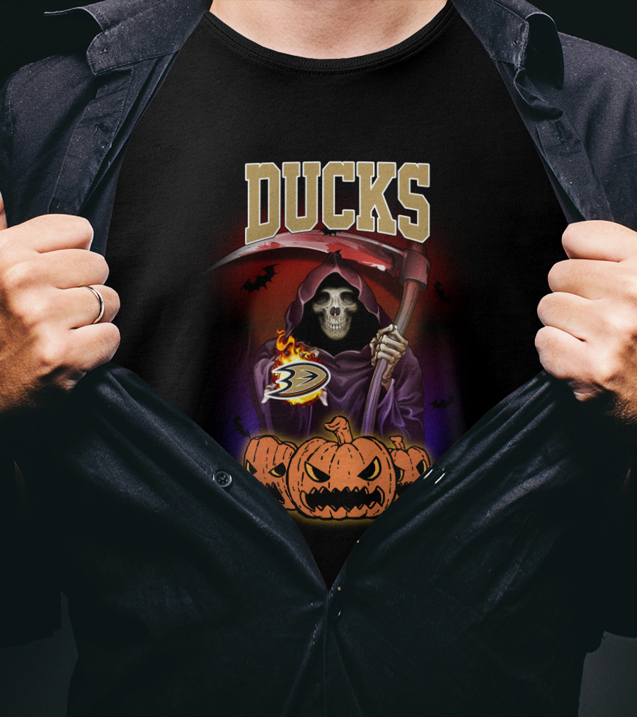 Anaheim Ducks Grim Reaper Halloween Pumpkins T-Shirt