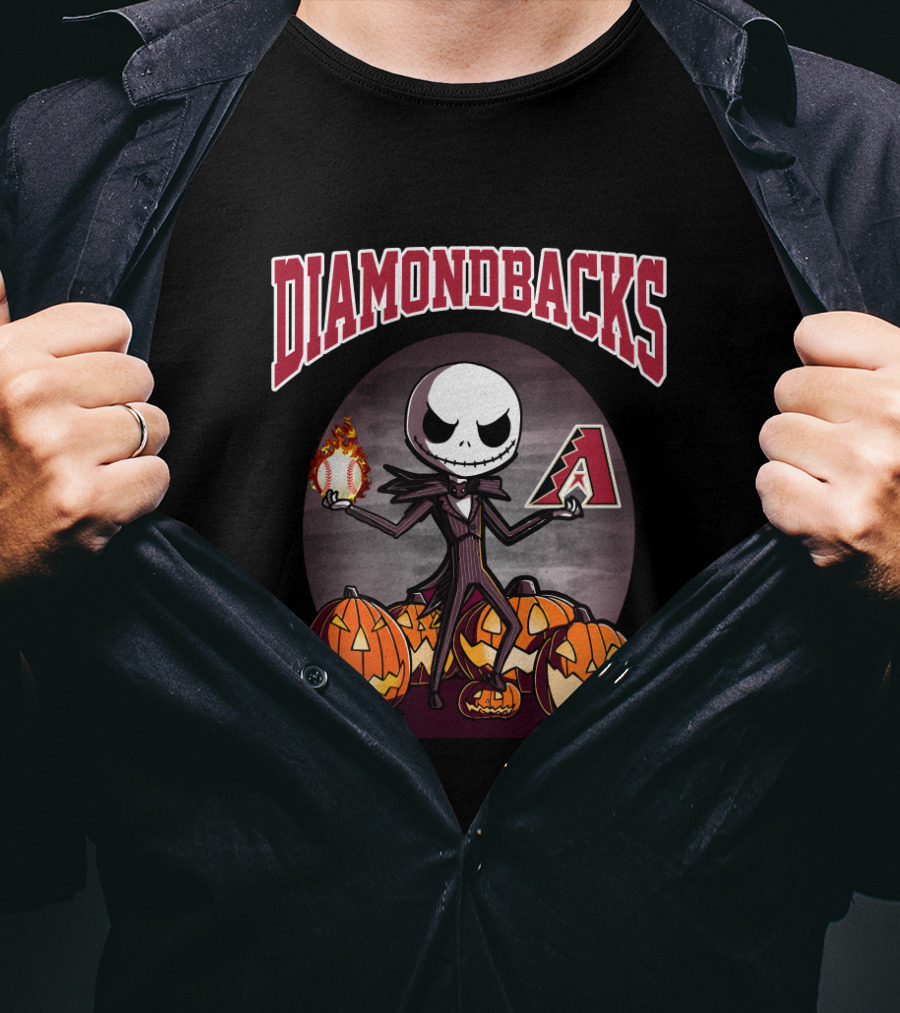 Diamondbacks Halloween Baseball Character With Pumpkins And Flame Ball T-Shirt