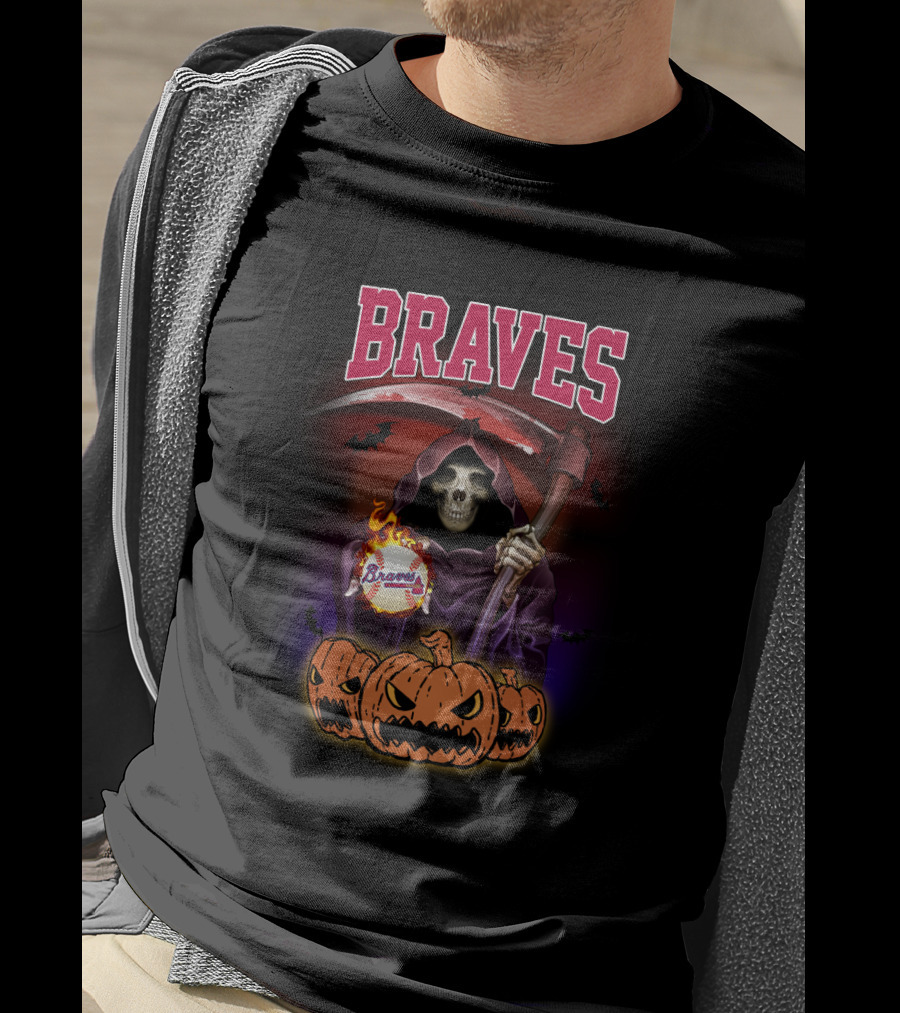Braves Halloween Reaper With Pumpkins And Scythe T-Shirt