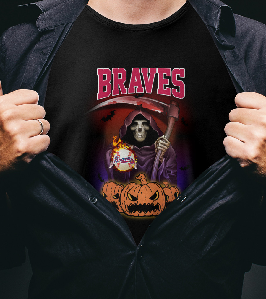 Braves Halloween Reaper With Pumpkins And Scythe T-Shirt