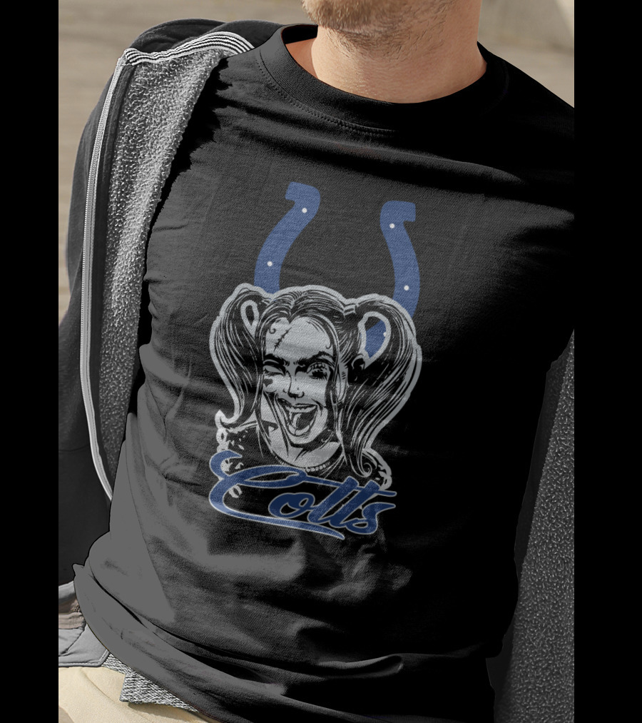 Harley Quinn Face Indianapolis Colts Horseshoe T-Shirt