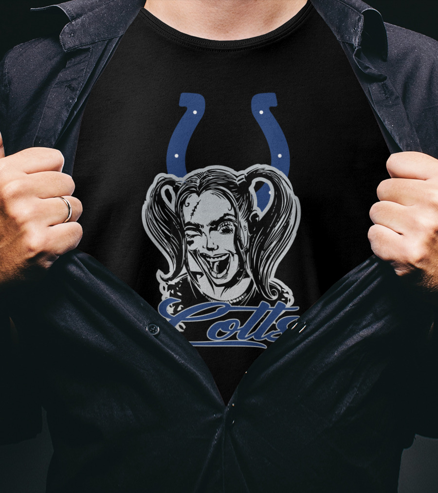 Harley Quinn Face Indianapolis Colts Horseshoe T-Shirt