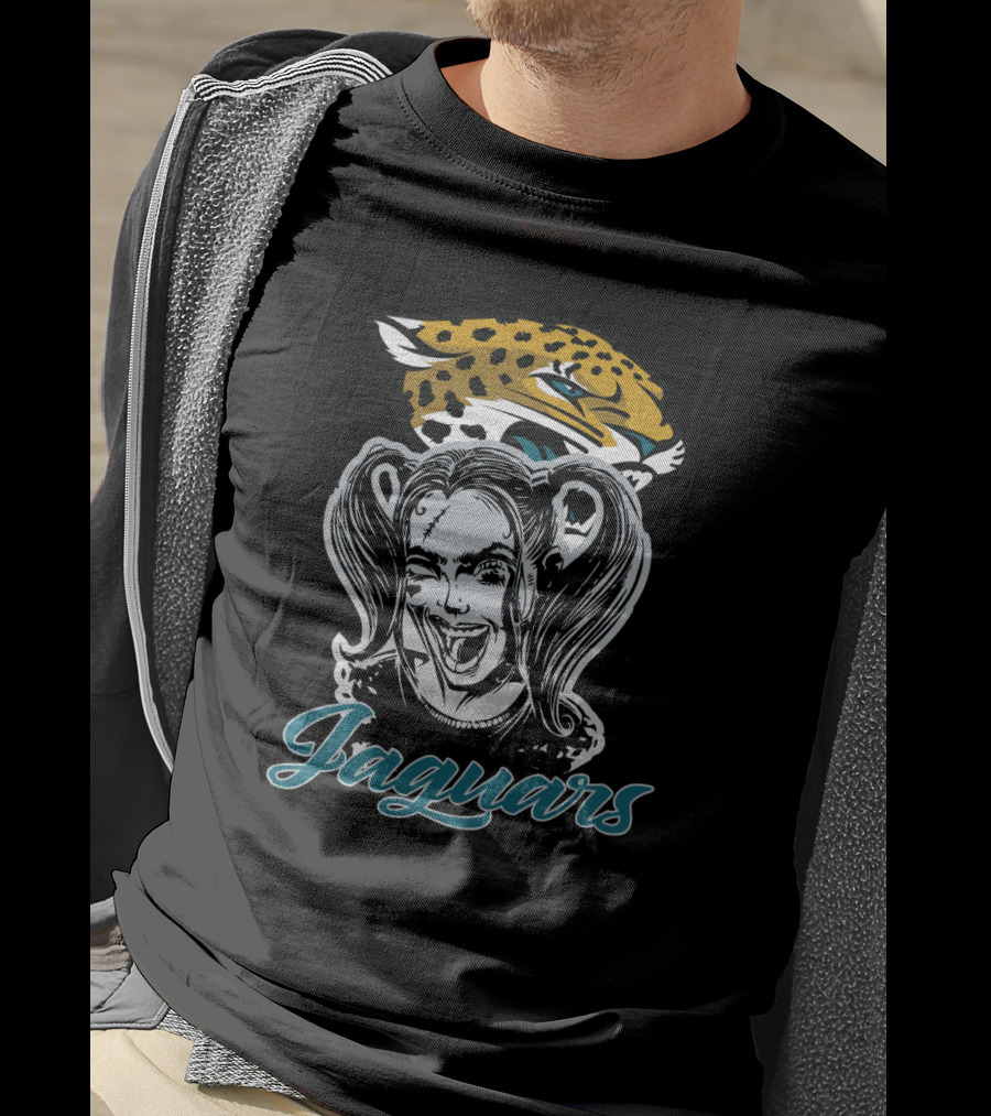 Jaguar Head With Harley Quinn Face And Jaguars T-Shirt