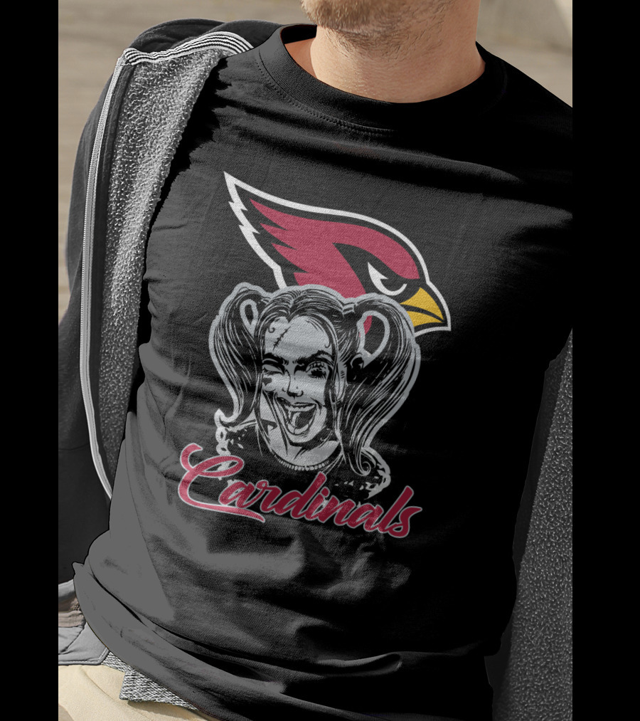 Harley Quinn And Arizona Cardinals Fans Enthusiast Icon With Cardinal Logo And Bold T-Shirt