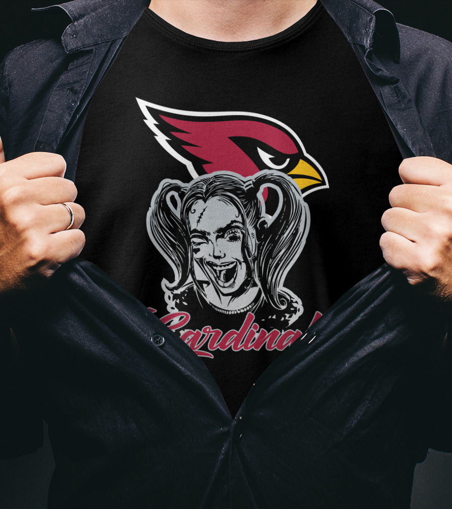 Harley Quinn And Arizona Cardinals Fans Enthusiast Icon With Cardinal Logo And Bold T-Shirt