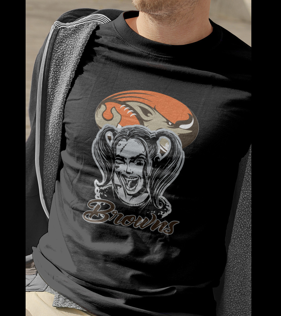 Harley Quinn Browns Fan With Cleveland Football T-Shirt