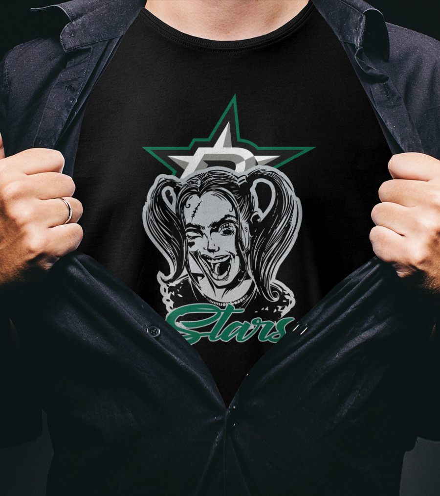 Harley Quinn Dallas Stars Fans Hockey Face Star T-Shirt