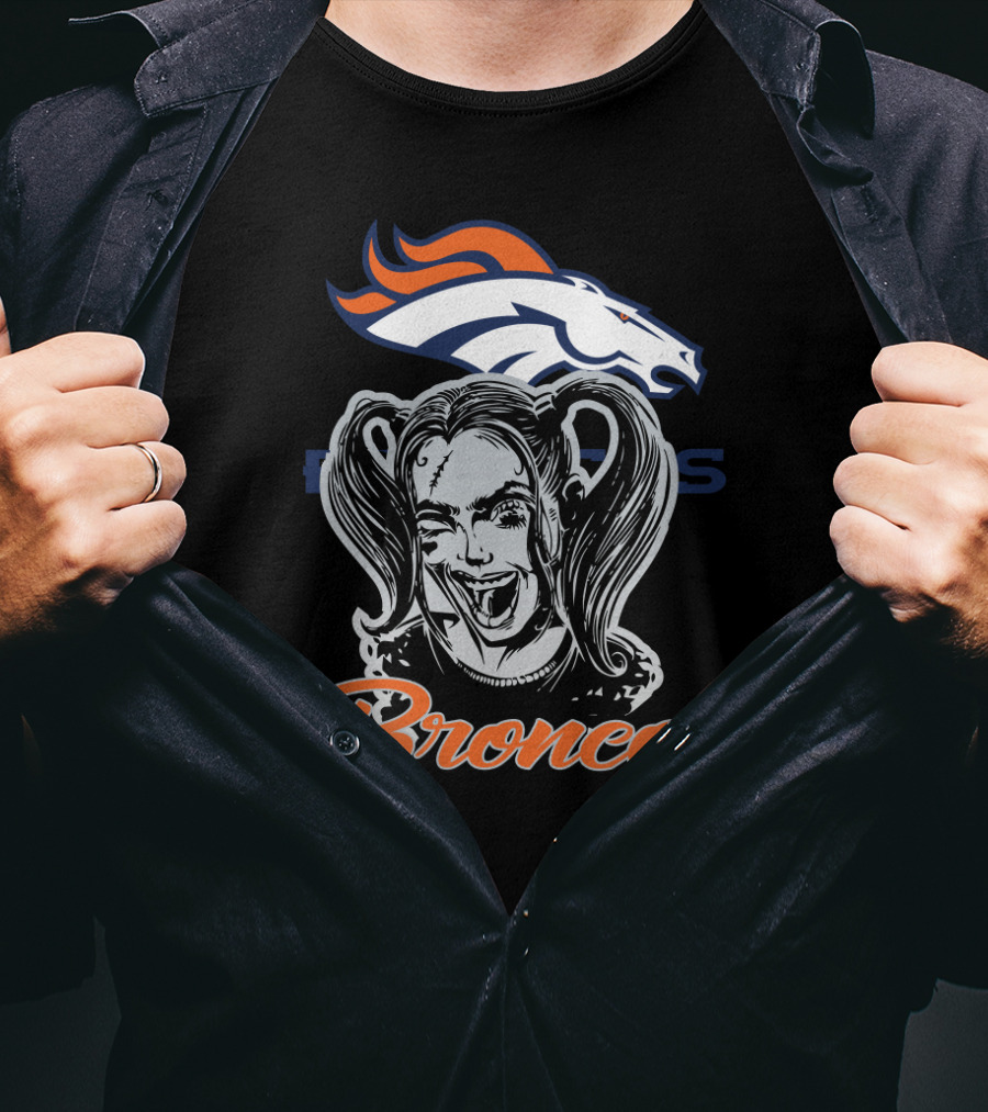 Harley Quinn Broncos Fans Denver Broncos Logo Combination T-Shirt