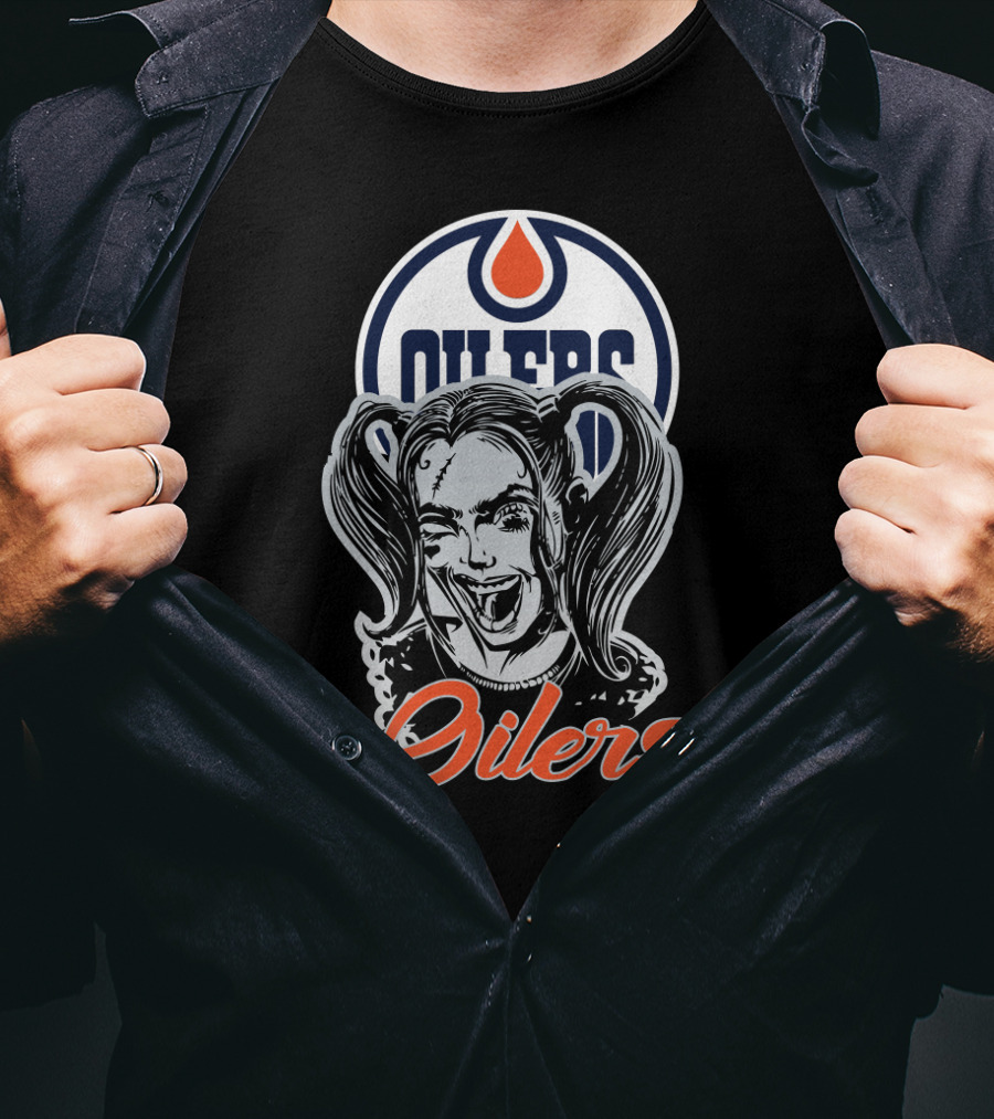 Oilers Fans With Harley Quinn Face And Edmonton Oilers T-Shirt