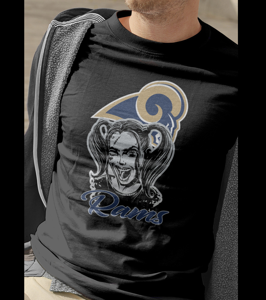 Harley Quinn With Los Angeles Rams Logo Rams Fans T-Shirt