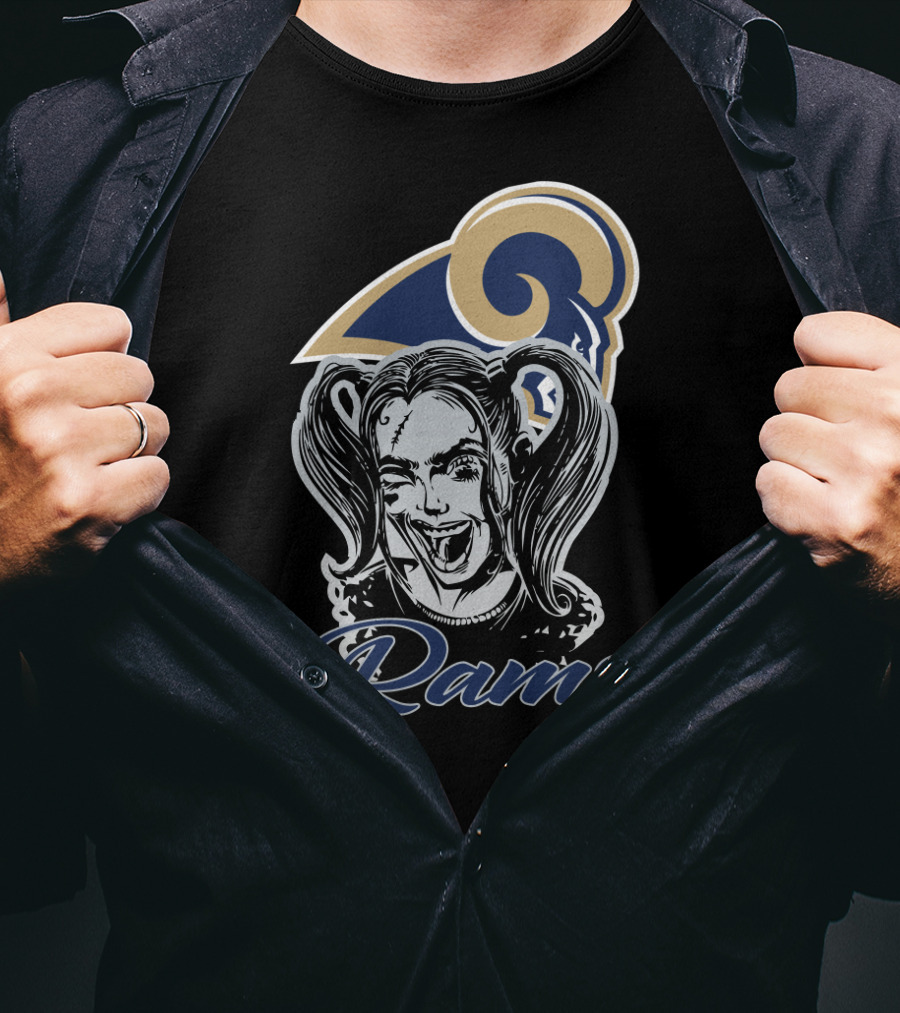 Harley Quinn With Los Angeles Rams Logo Rams Fans T-Shirt