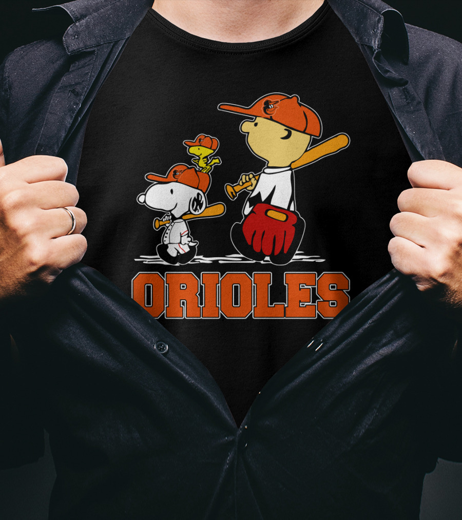 Orioles Baseball With Snoopy Woodstock And Peanuts Characters T-Shirt