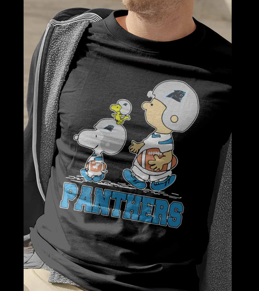 Snoopy And Woodstock With Carolina Panthers Football Helmets T-Shirt
