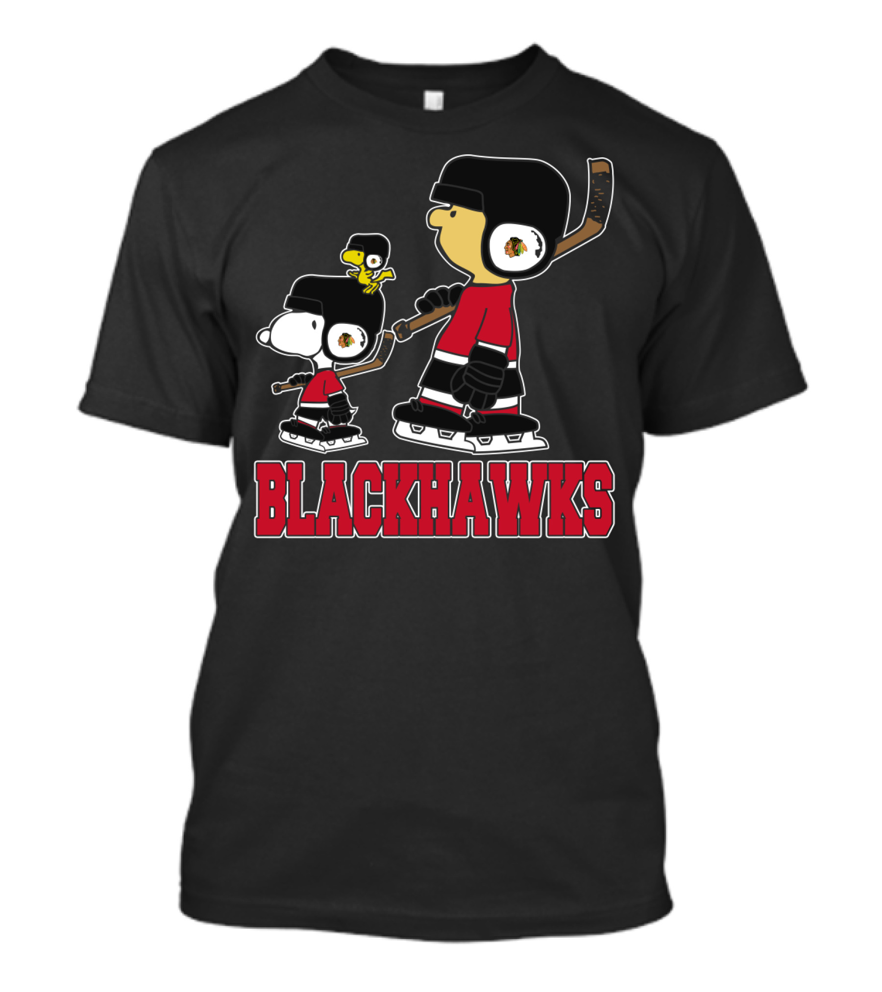 Snoopy And Woodstock With Blackhawks Hockey Gear T-Shirt