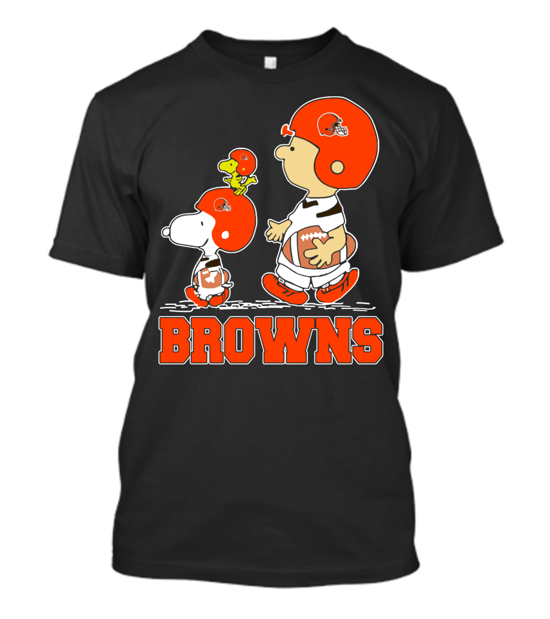 Snoopy And Woodstock With Cleveland Browns Football Helmets And Browns T-Shirt