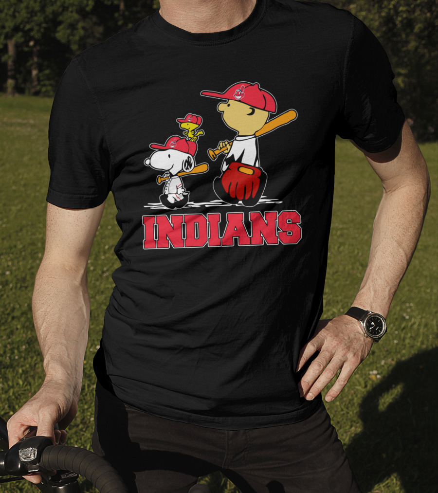 Snoopy Woodstock Cleveland Indians Baseball Fans T-Shirt