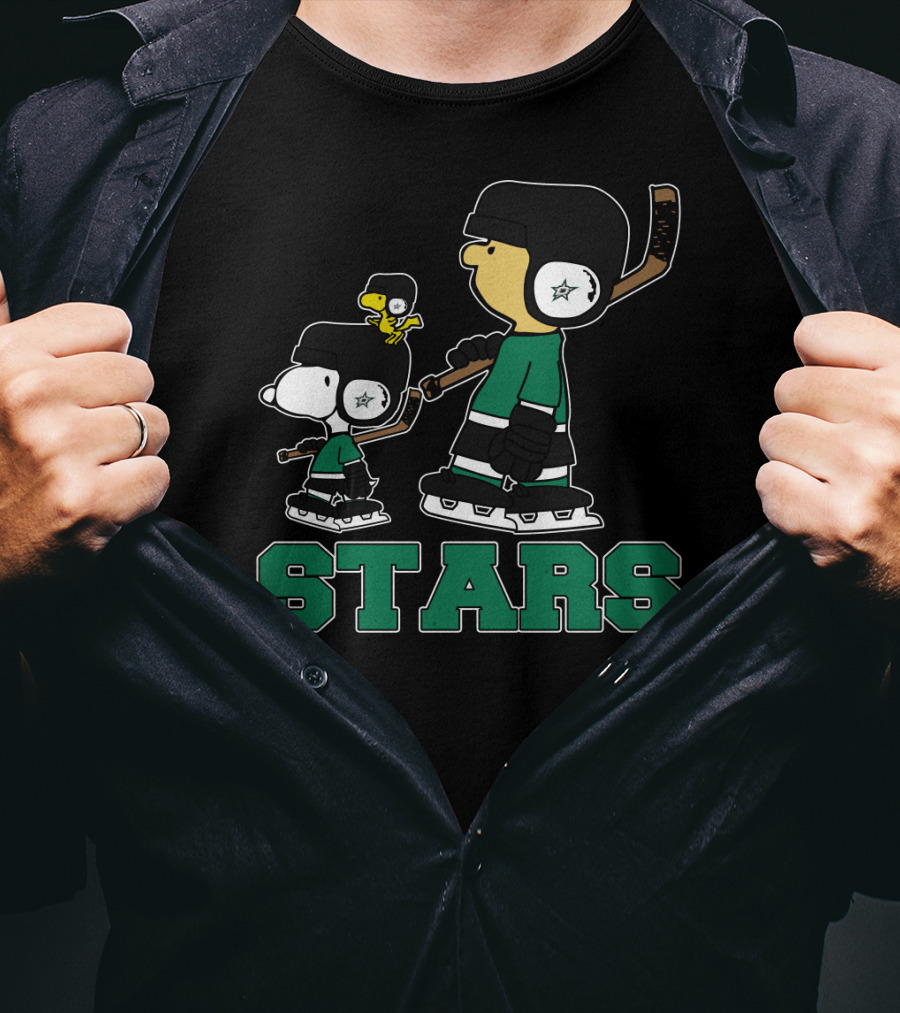 Snoopy And Woodstock Dallas Stars Hockey Team Fans With Stars T-Shirt