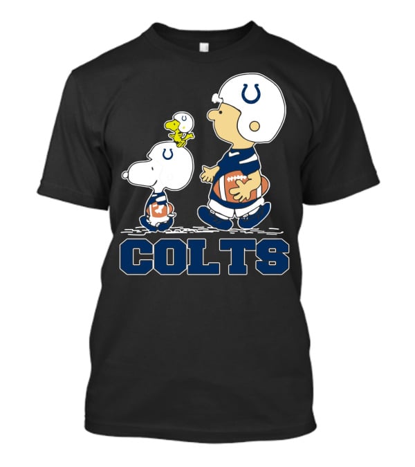Snoopy Woodstock And Charlie Brown With Indianapolis Colts Football Helmets And Jersey T-Shirt