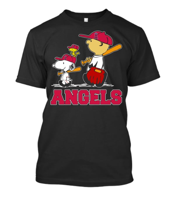 Snoopy Los Angeles Angels Baseball Fans With Woodstock And Bat T-Shirt