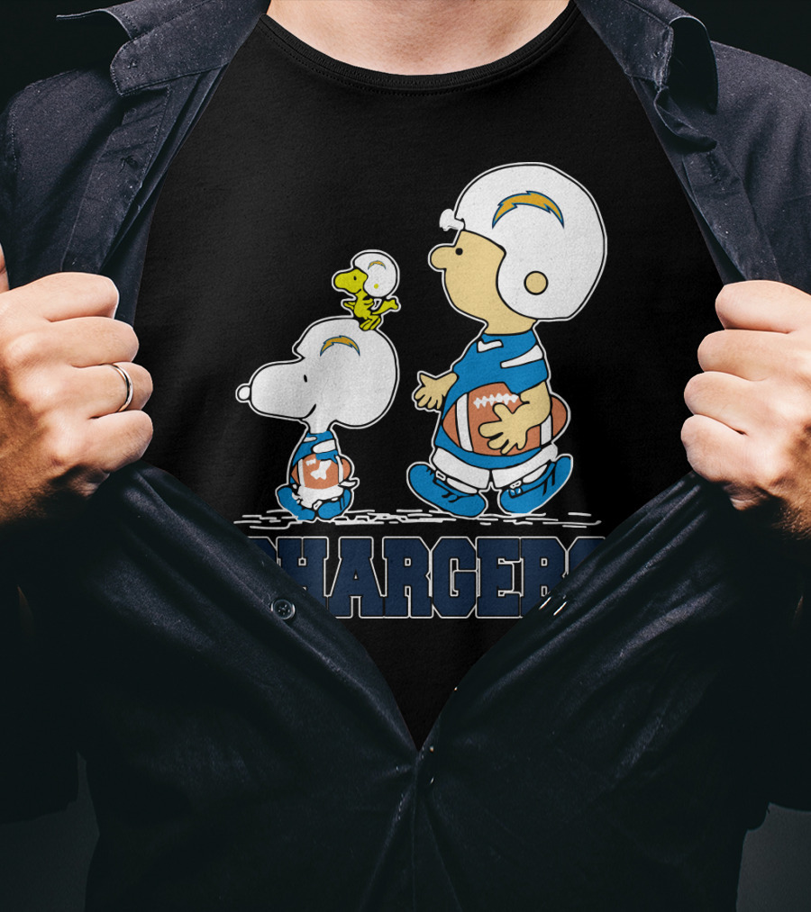 Snoopy And Woodstock With Los Angeles Chargers Football Helmets And Jersey T-Shirt