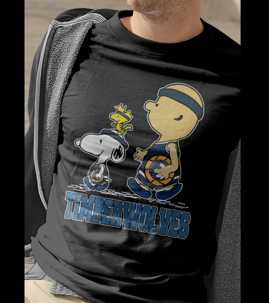 Snoopy Woodstock And Charlie Brown As Minnesota Timberwolves Fans T-Shirt