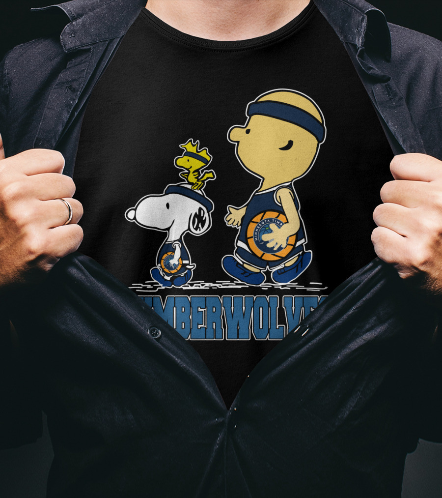 Snoopy Woodstock And Charlie Brown As Minnesota Timberwolves Fans T-Shirt