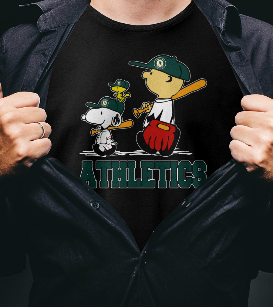 Snoopy Woodstock And Friends With Athletics Team T-Shirt