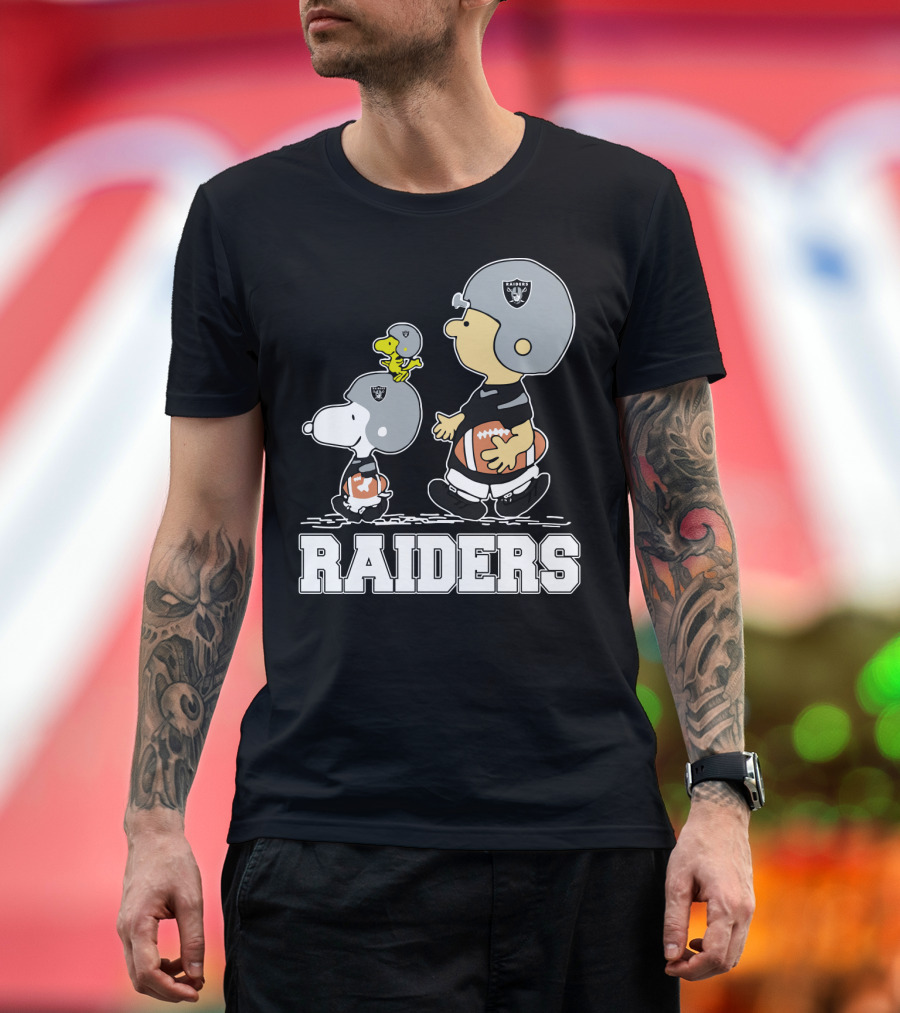 Snoopy And Peanuts Characters As Raiders Football Fans T-Shirt