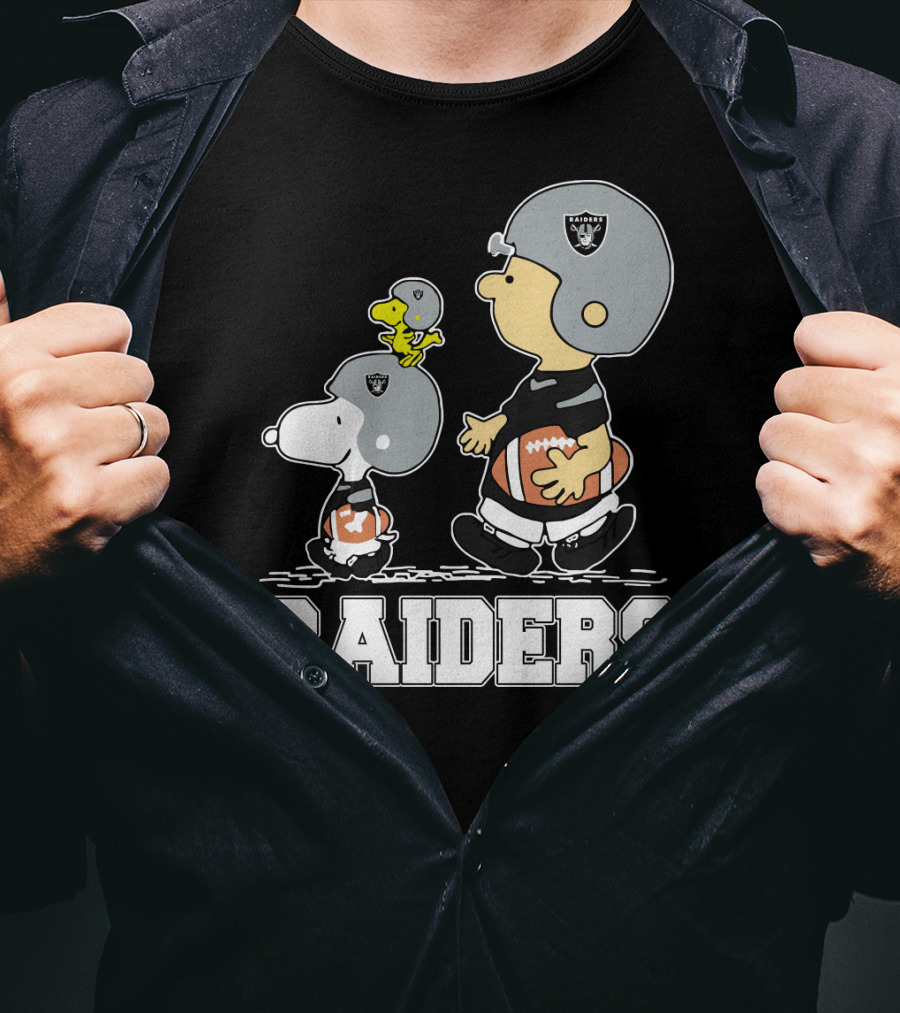 Snoopy And Peanuts Characters As Raiders Football Fans T-Shirt