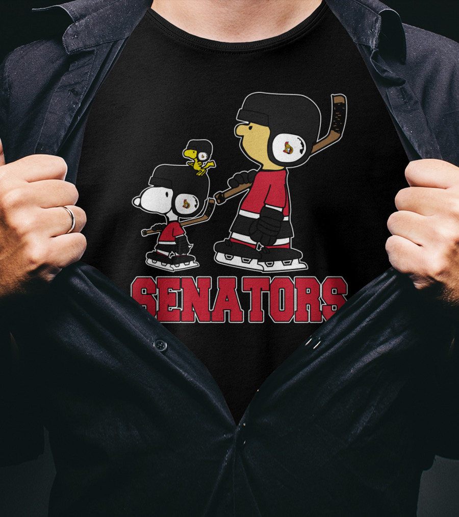 Snoopy Woodstock And Ottawa Senators Ice Hockey Fans T-Shirt