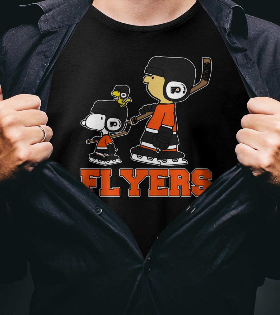 Snoopy And Woodstock In Philadelphia Flyers Hockey Gear With Flyers T-Shirt