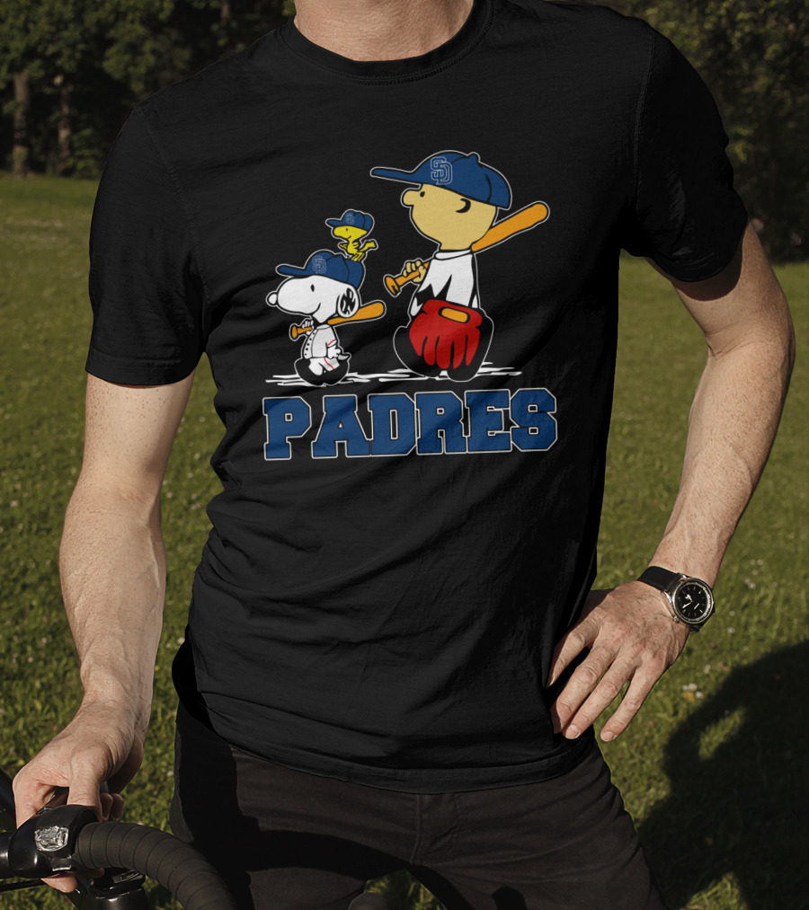 Snoopy And San Diego Padres Baseball Team Fans With Woodstock And Sports Equipment T-Shirt