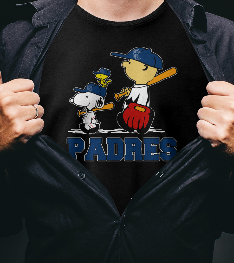 Snoopy And San Diego Padres Baseball Team Fans With Woodstock And Sports Equipment T-Shirt