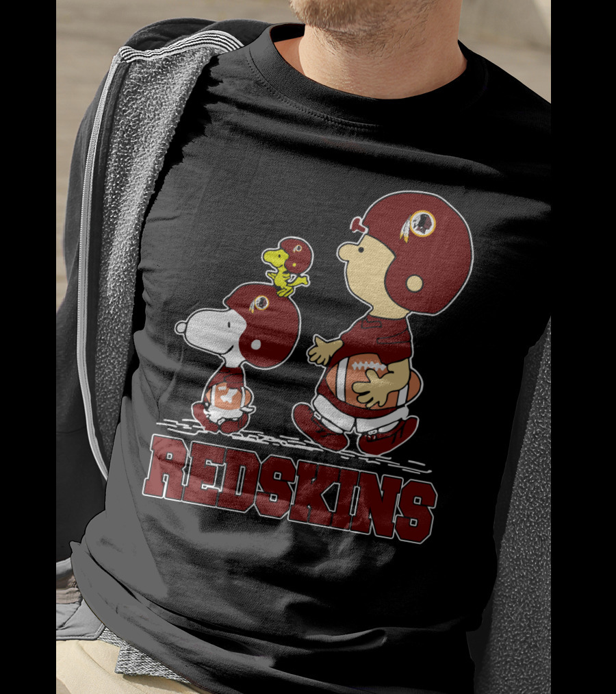Snoopy Redskins Fans With Football Helmets And Peanuts Characters T-Shirt