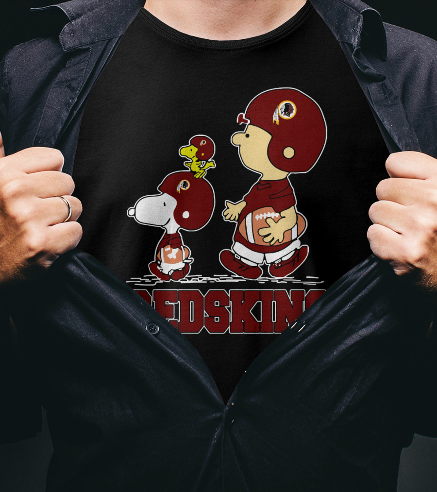 Snoopy Redskins Fans With Football Helmets And Peanuts Characters T-Shirt