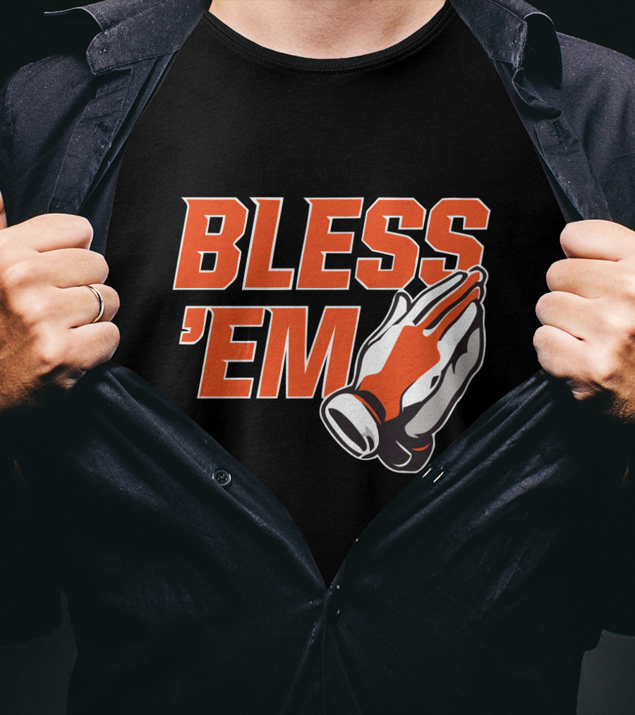 BLESS 'EM Praying Hands In Bold Orange And Black T-Shirt