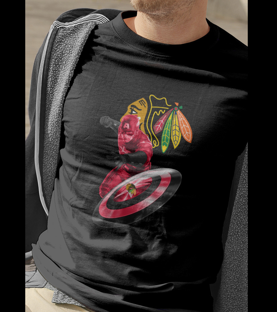 Captain America Chicago Blackhawks Crossover With Shield And Iconic T-Shirt