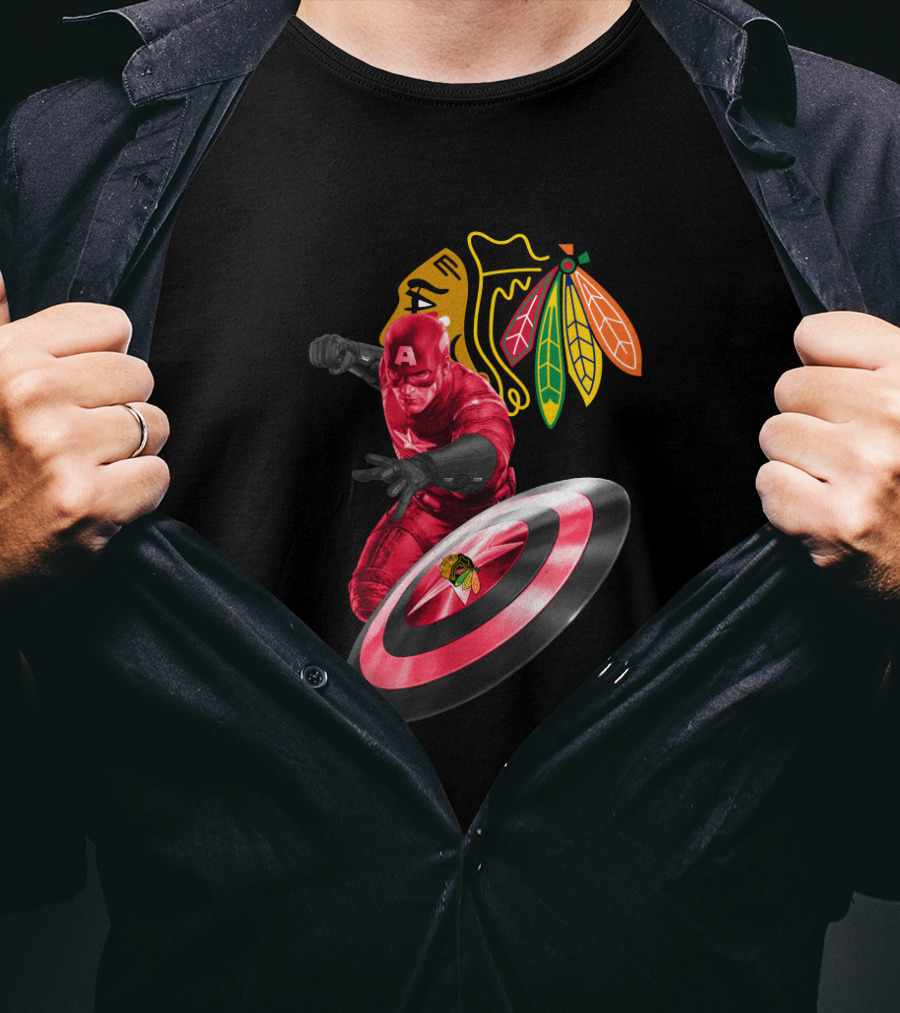 Captain America Chicago Blackhawks Crossover With Shield And Iconic T-Shirt