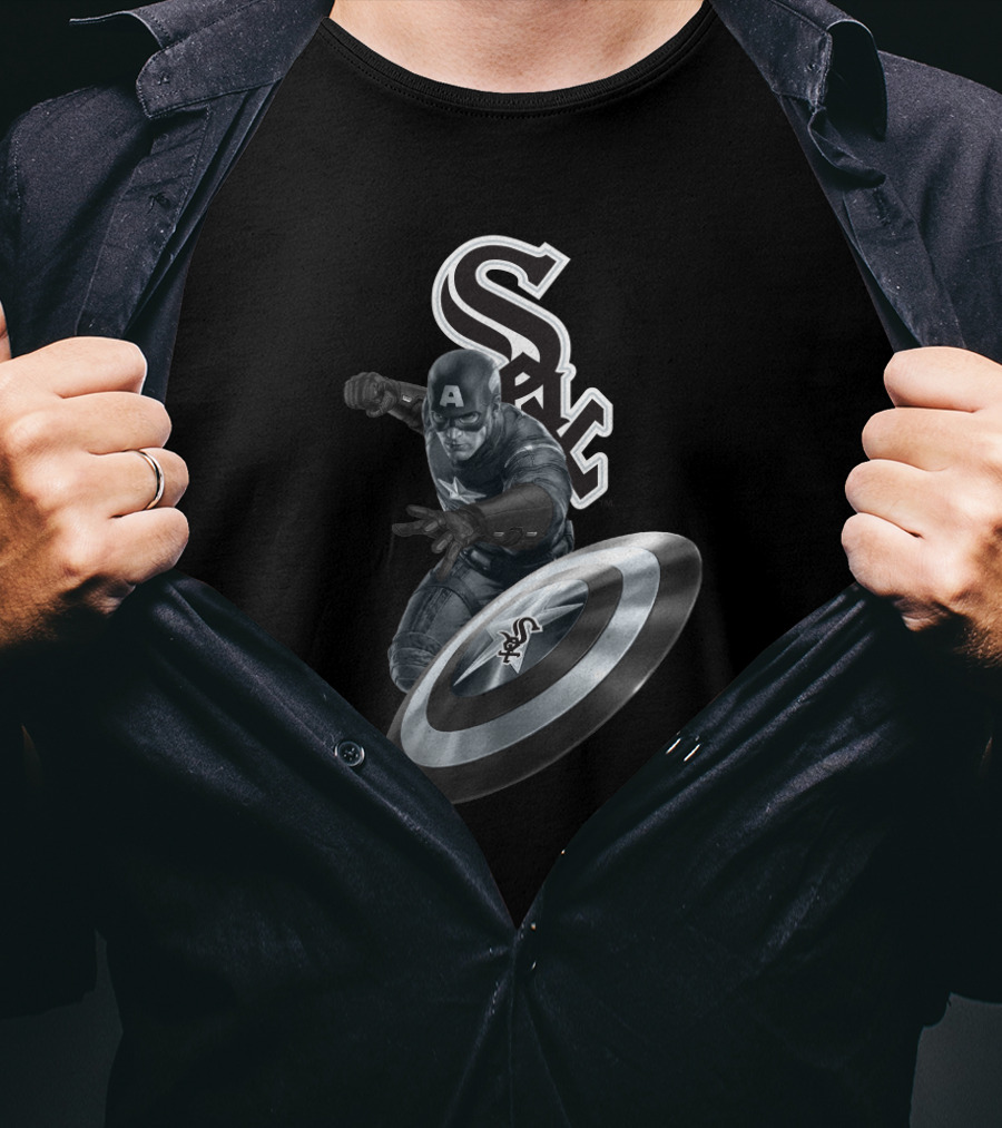 Chicago White Sox Captain America Collaboration Featuring Iconic Superhero And Team T-Shirt