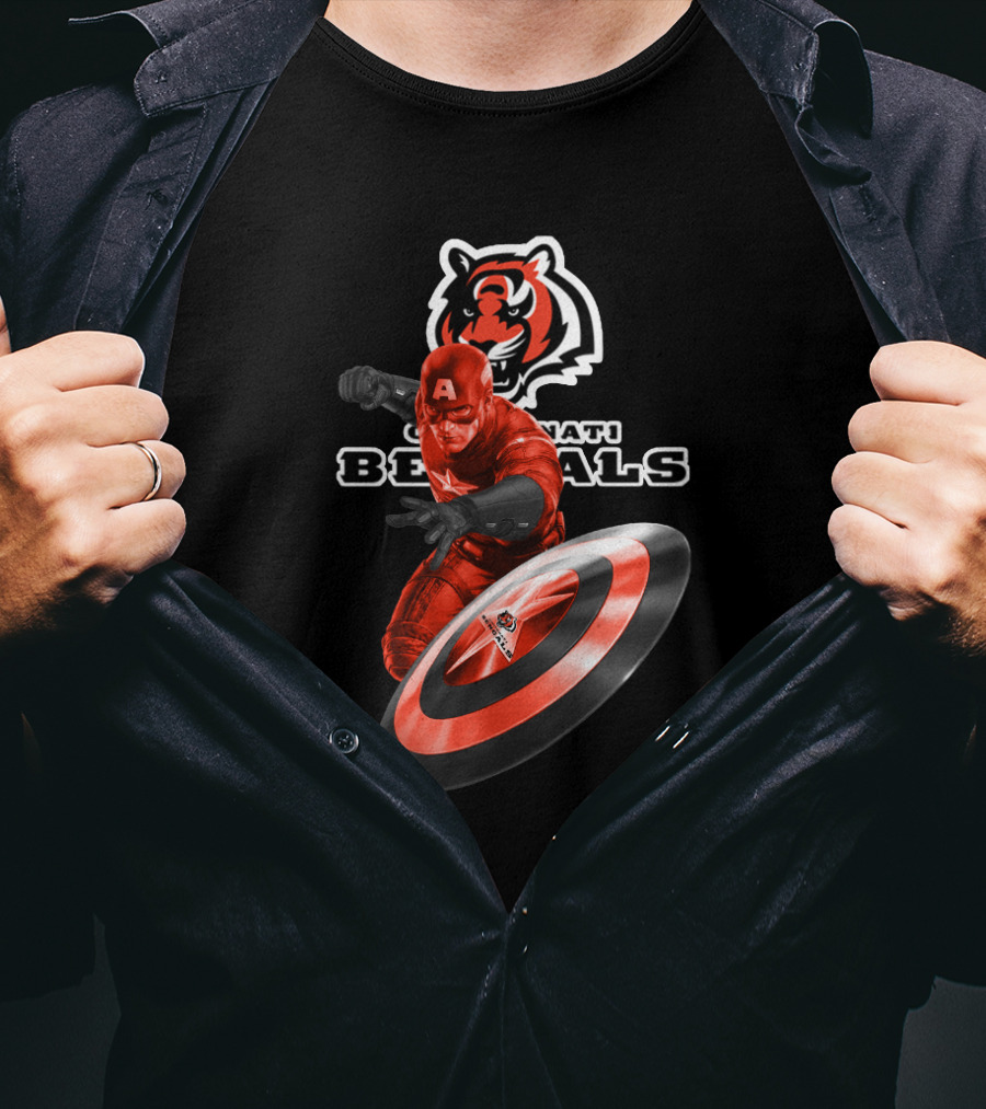 Cincinnati Bengals Marvel Captain America Shield Football Hero T-Shirt