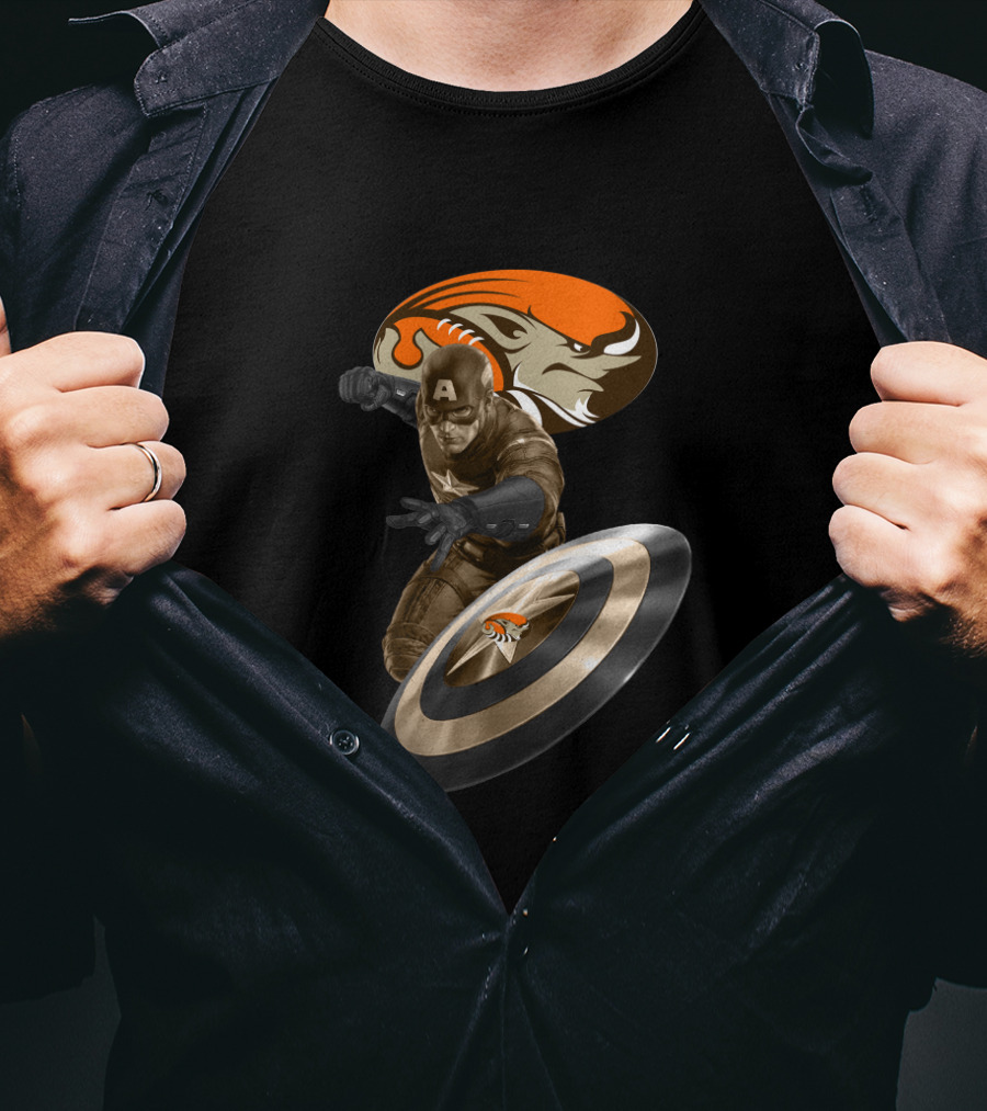 Cleveland Browns Captain America Browns Logo Shield T-Shirt