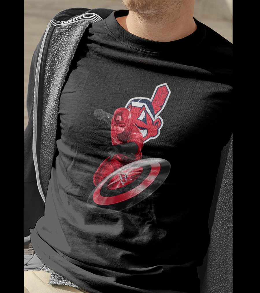 Cleveland Indians And Captain America Crossover With Shield And Iconic Feather T-Shirt