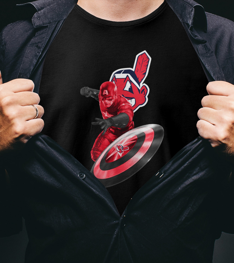Cleveland Indians And Captain America Crossover With Shield And Iconic Feather T-Shirt