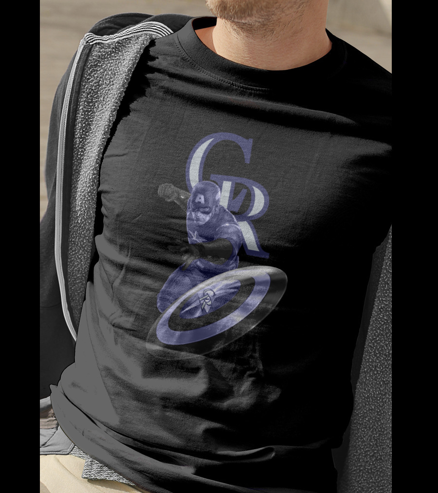 Colorado Rockies Captain America Shield Throwing Action T-Shirt