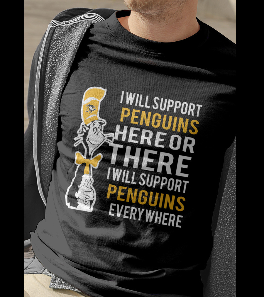 Pittsburgh Penguins Dr Seuss Cat Support Penguins Here There Everywhere T-Shirt