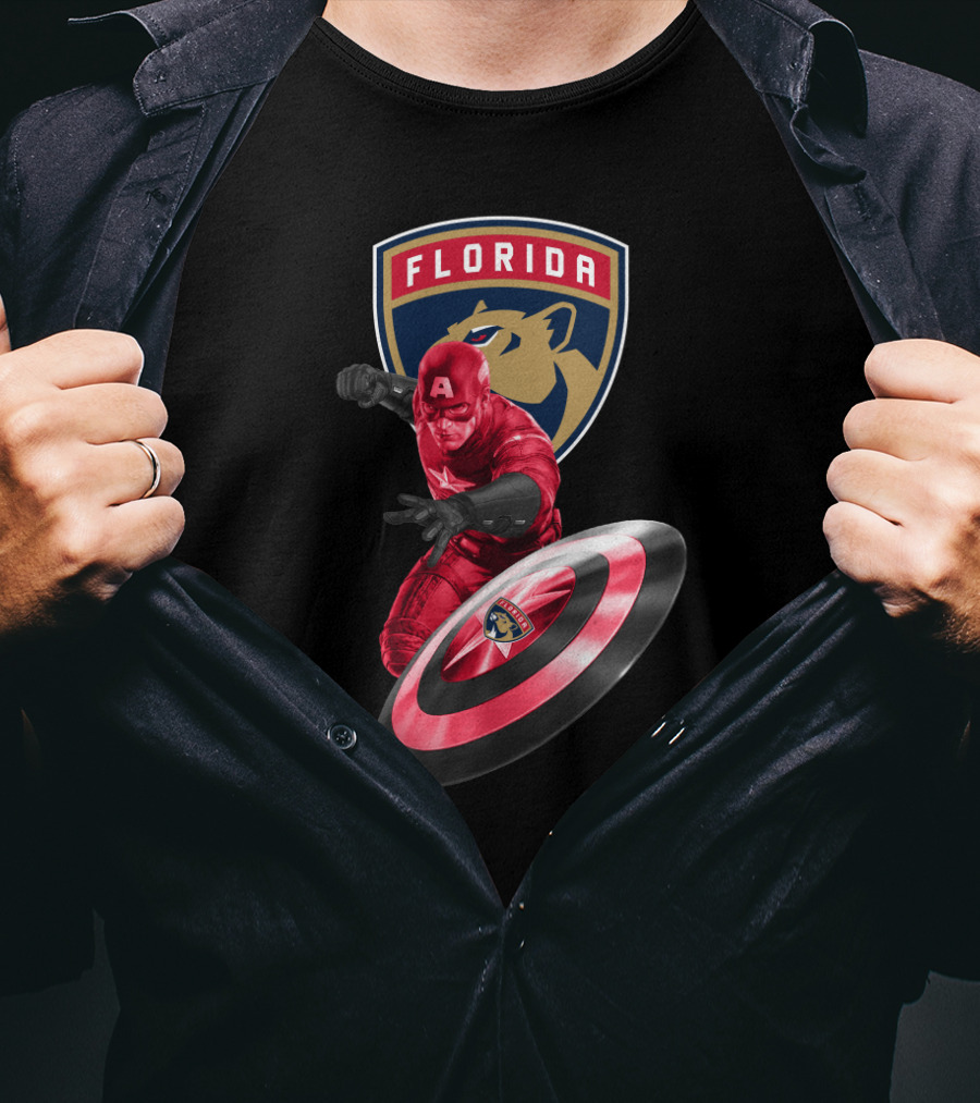 Florida Panthers Hockey Team Meets Captain America Superhero Crossover T-Shirt