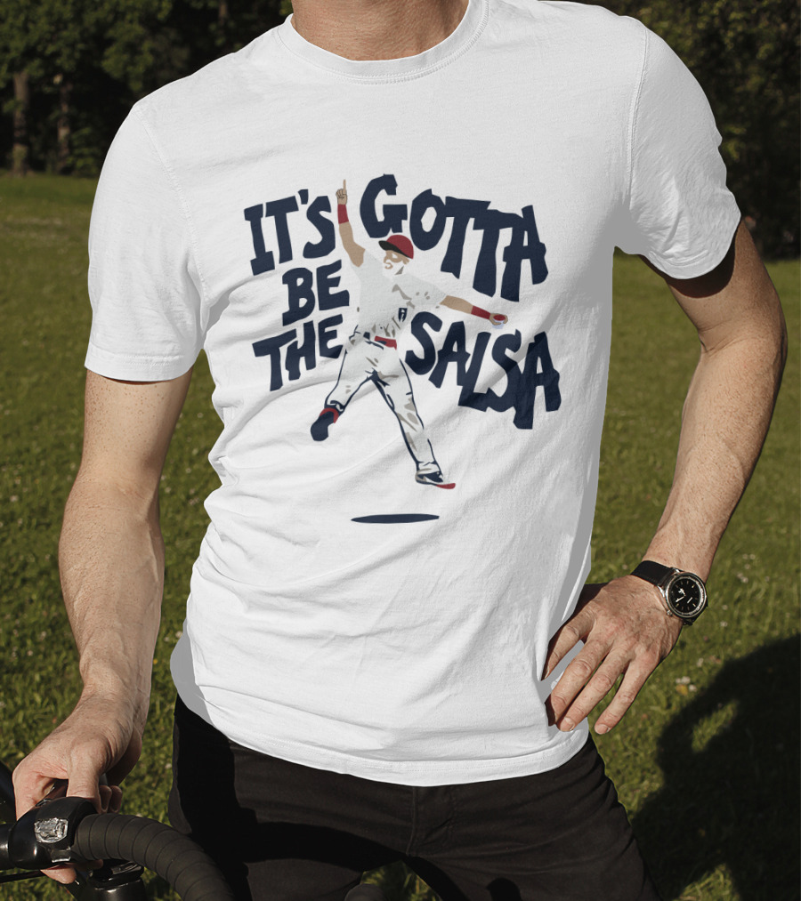 'It's Gotta Be The Salsa Baseball Celebration With Player In White Uniform And Red Cap' T-Shirt